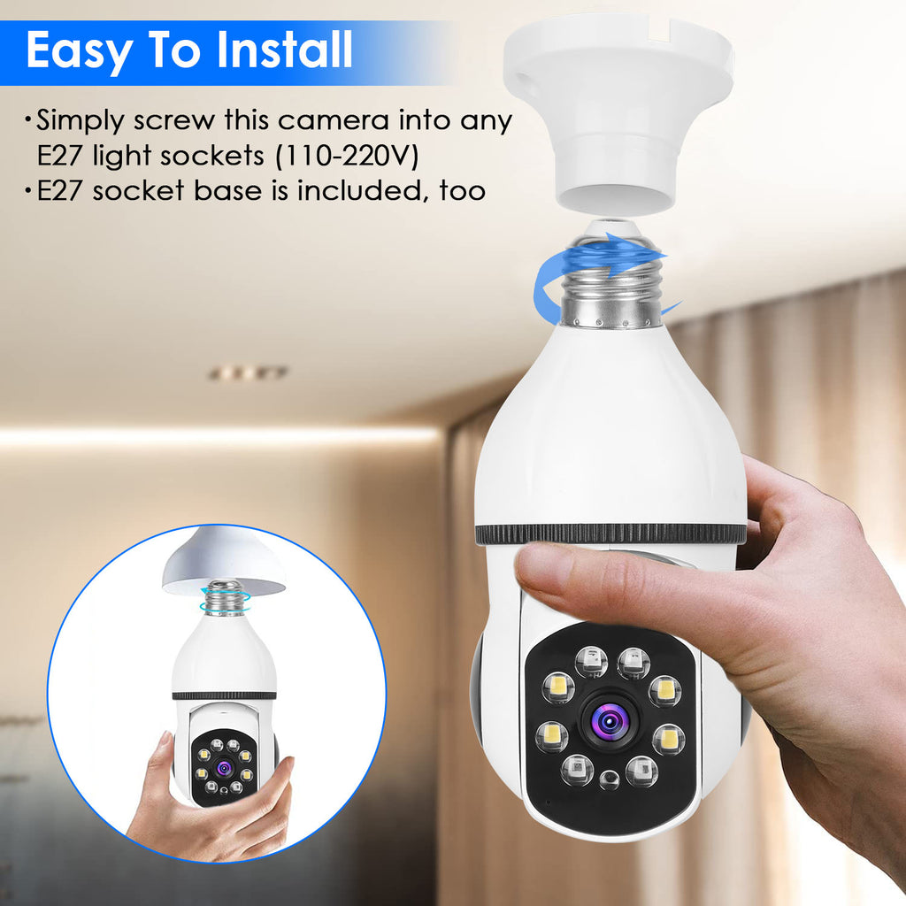WiFi Bulb Security Camera – 1080P, 360° Pan/Tilt, Color Night Vision & Two-Way Audio