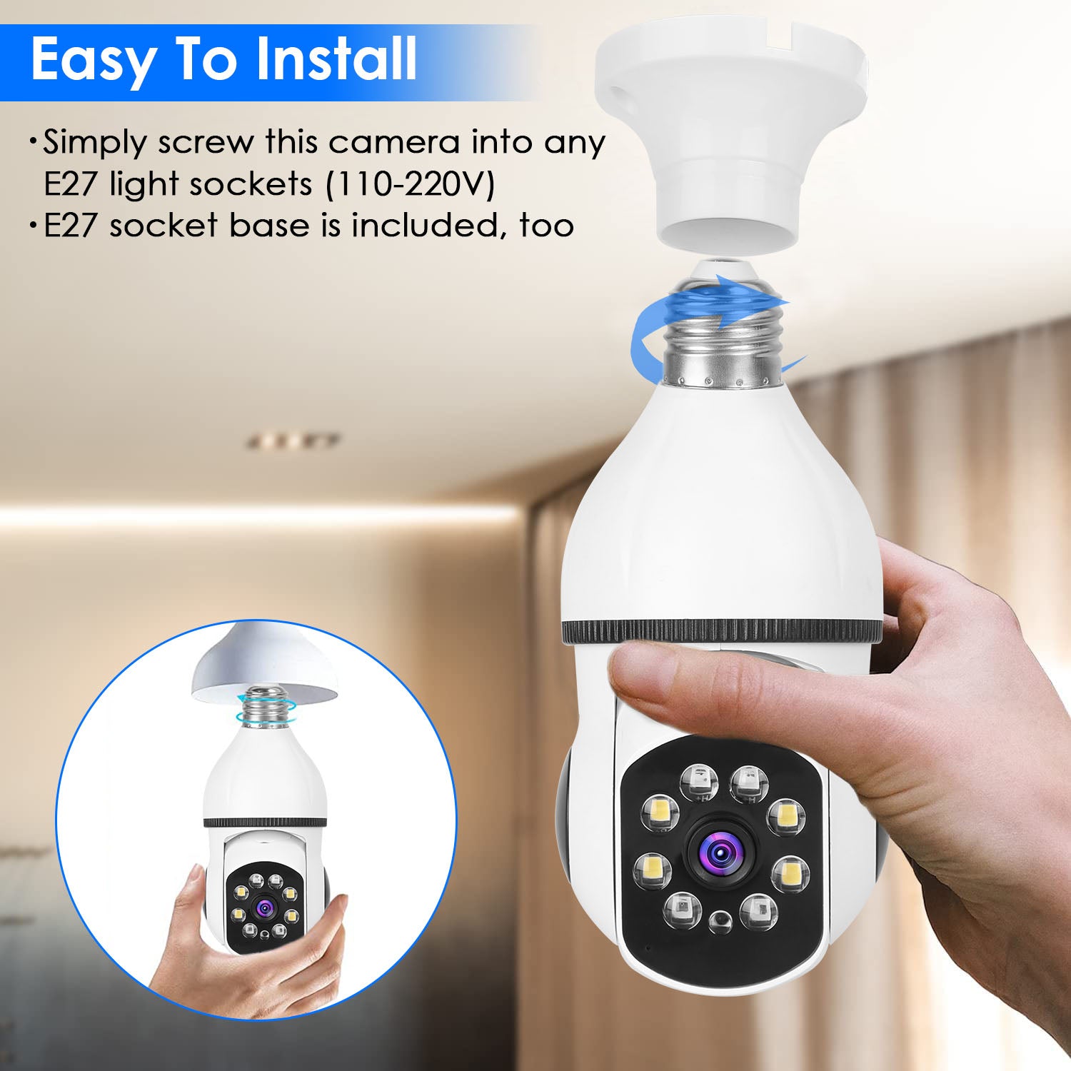 WiFi Bulb Security Camera – 1080P, 360° Pan/Tilt, Color Night Vision & Two-Way Audio