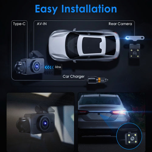 3-Channel Car Dash Cam – 1080P Front, Rear & Interior with WiFi