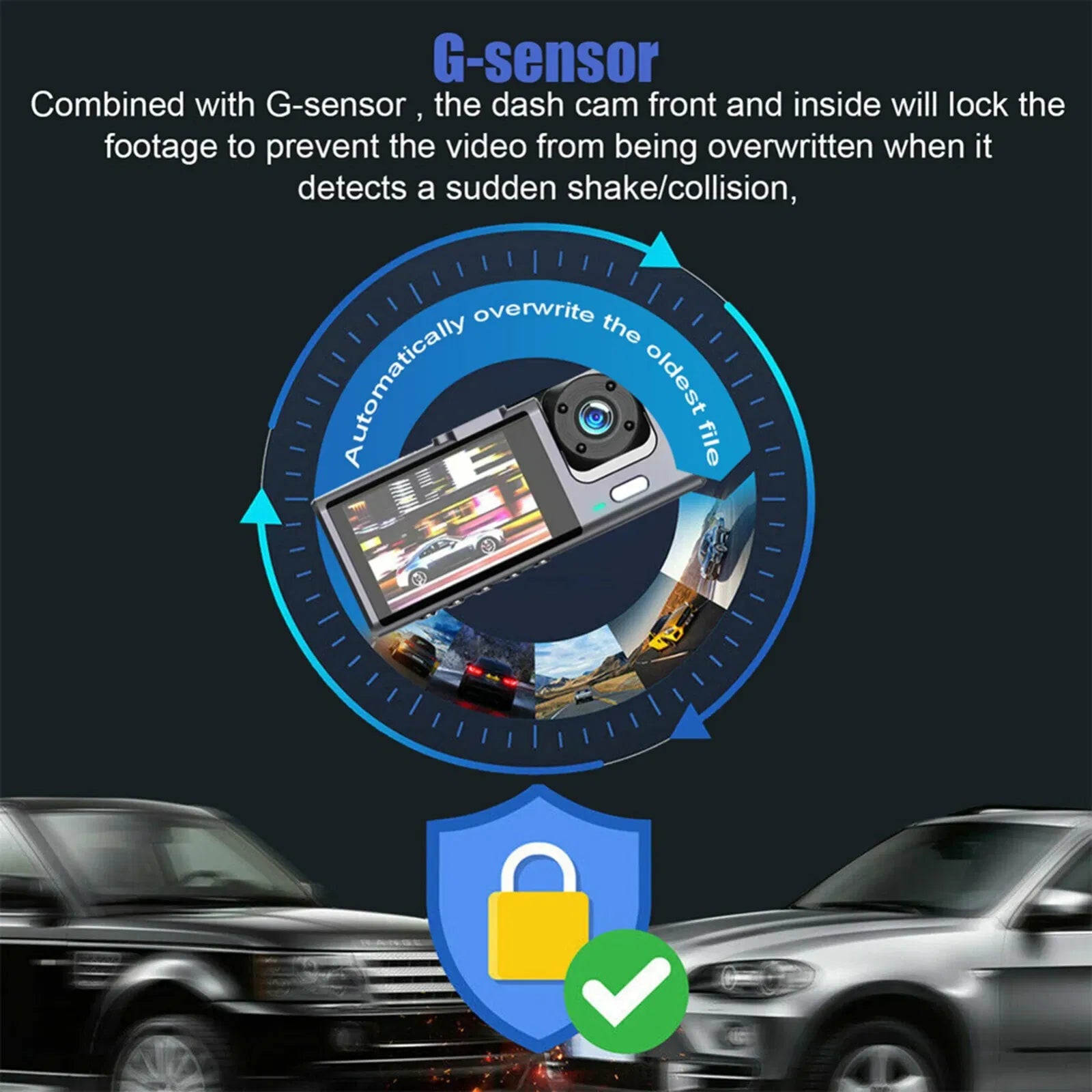 Dual Lens Dash Cam — HD 1080P Front, Rear & Interior Recording with G-Sensor