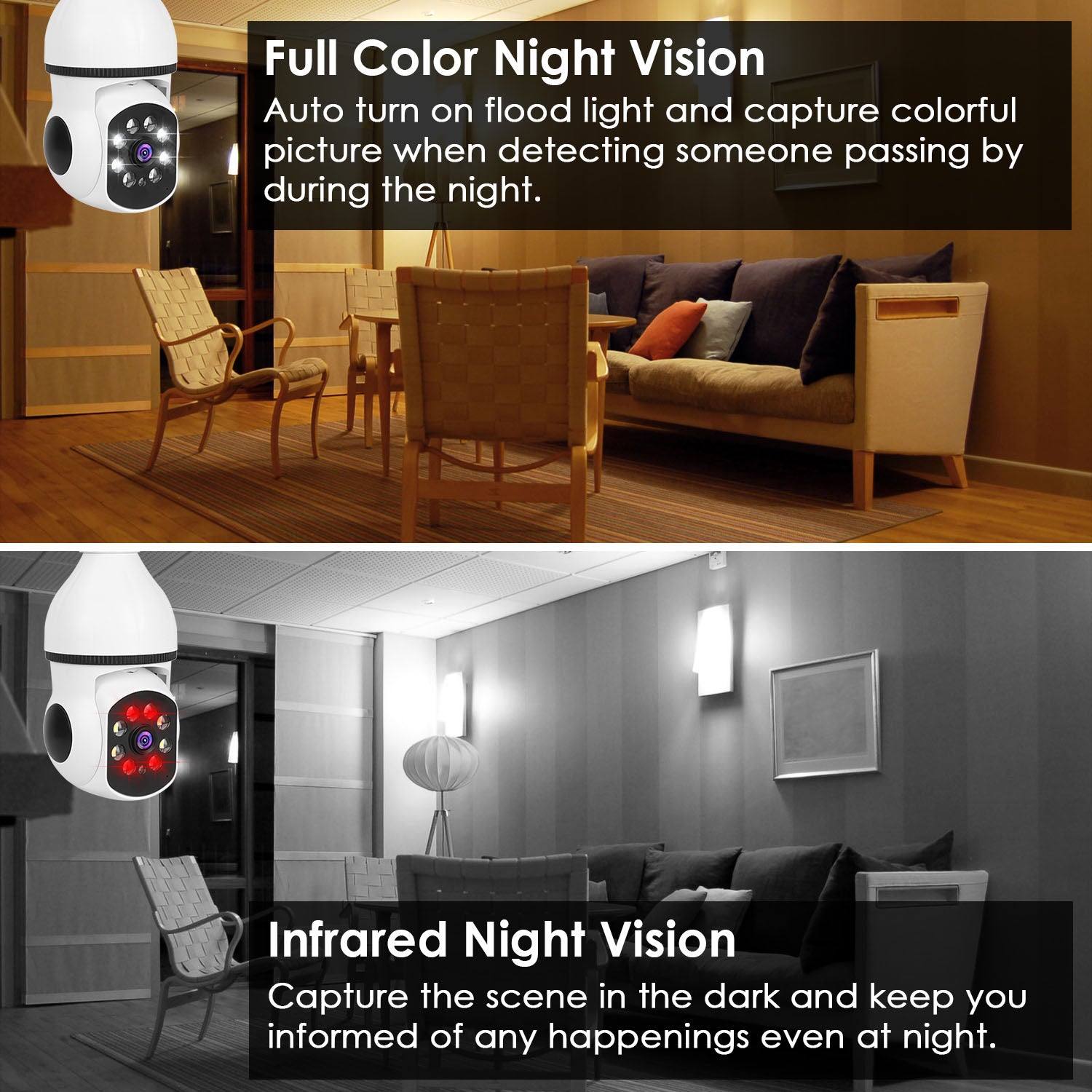 WiFi Bulb Security Camera – 1080P, 360° Pan/Tilt, Color Night Vision & Two-Way Audio