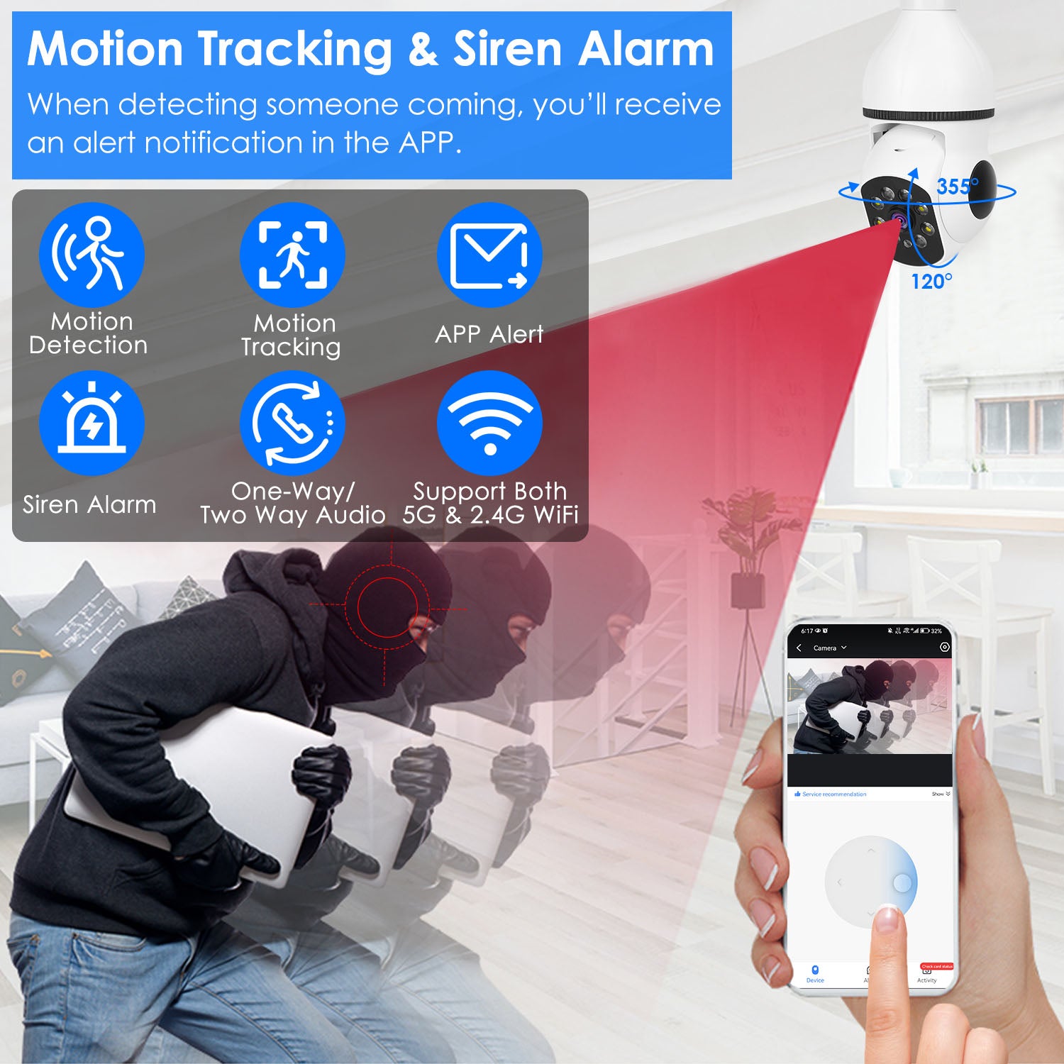 WiFi Bulb Security Camera – 1080P, 360° Pan/Tilt, Color Night Vision & Two-Way Audio