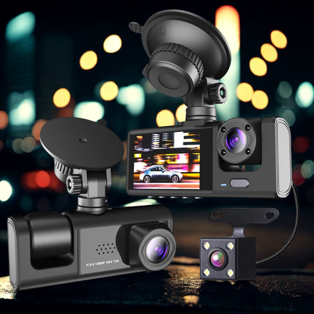 Dual Lens Dash Cam — HD 1080P Front, Rear & Interior Recording with G-Sensor