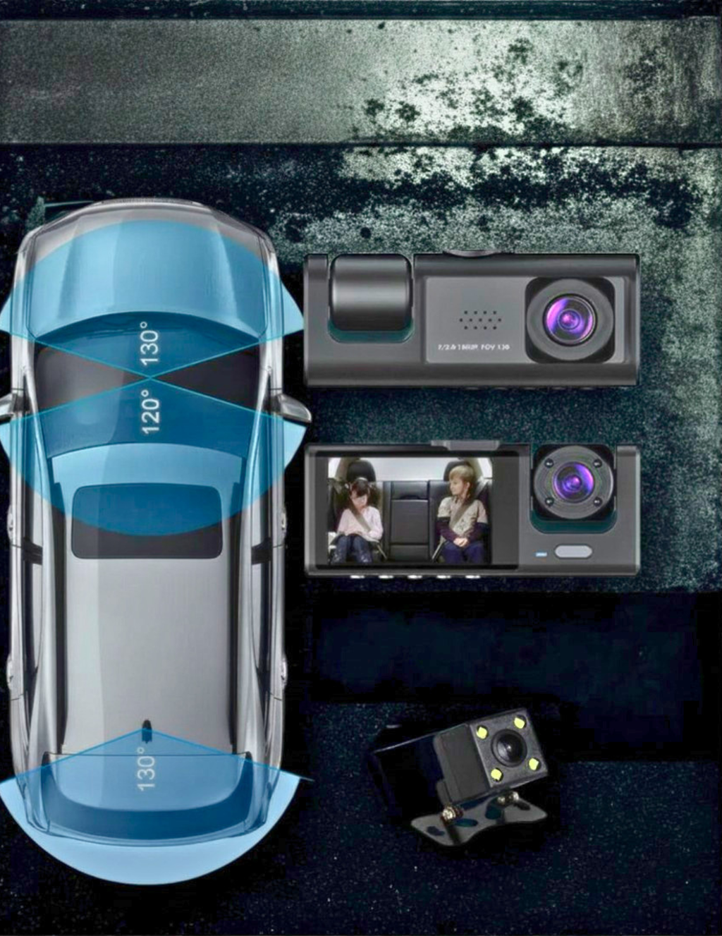 Dual Lens Dash Cam — HD 1080P Front, Rear & Interior Recording with G-Sensor