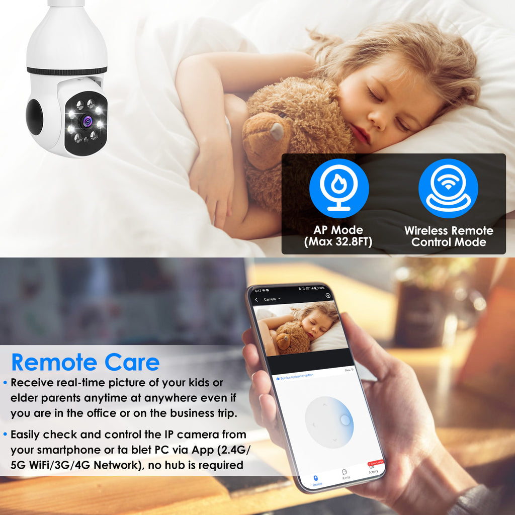 WiFi Bulb Security Camera – 1080P, 360° Pan/Tilt, Color Night Vision & Two-Way Audio