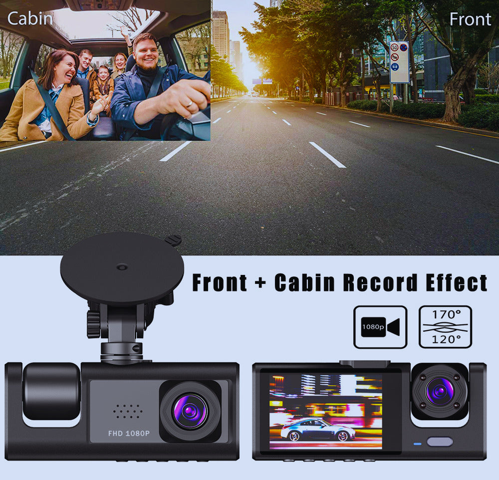 Dual Lens Dash Cam — HD 1080P Front, Rear & Interior Recording with G-Sensor